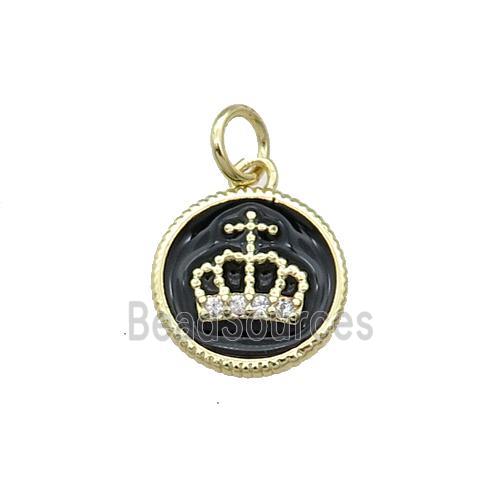 Copper Circle Crown Pendant Black Enamel Gold Plated