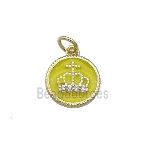 Copper Circle Crown Pendant Yellow Enamel Gold Plated