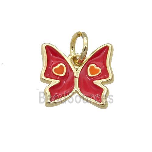 Copper Butterfly Pendant Red Enamel Gold Plated