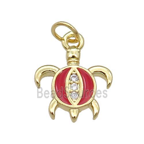 Copper Tortoise Pendant Red Enamel Gold Plated