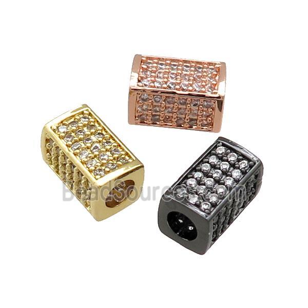 Copper Cuboid Beads Pave Zircon Large Hole Mixed