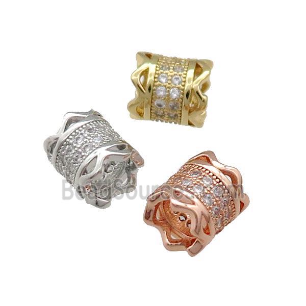 Copper Tube Beads Pave Zircon Large Hole Mixed