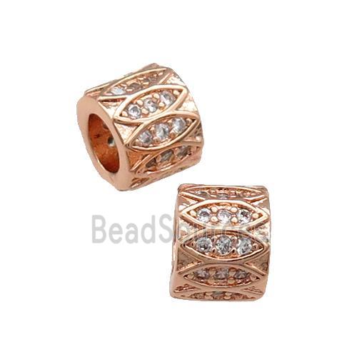 Copper Tube Beads Pave Zircon Large Hole Rose Gold