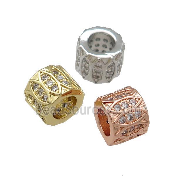 Copper Tube Beads Pave Zircon Large Hole Mixed