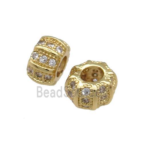 Copper Rondelle Beads Pave Zircon Large Hole Gold Plated