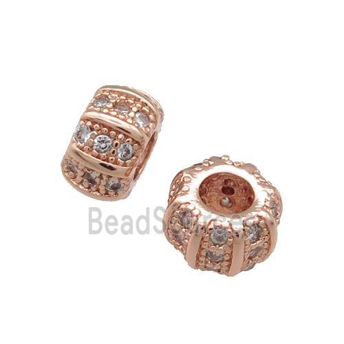 Copper Rondelle Beads Pave Zircon Large Hole Rose Gold