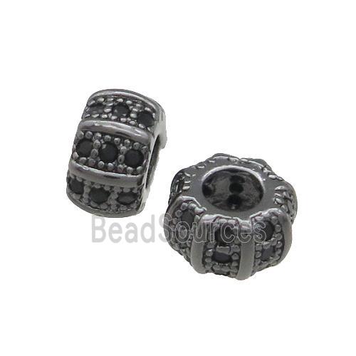 Copper Rondelle Beads Pave Zircon Large Hole Black Plated