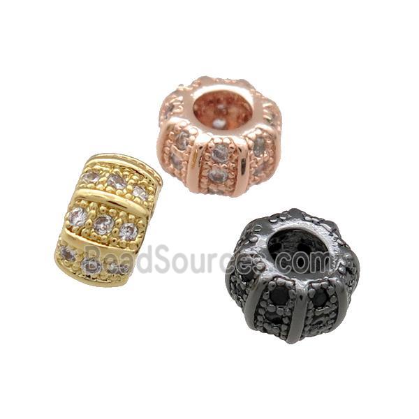 Copper Rondelle Beads Pave Zircon Large Hole Mixed