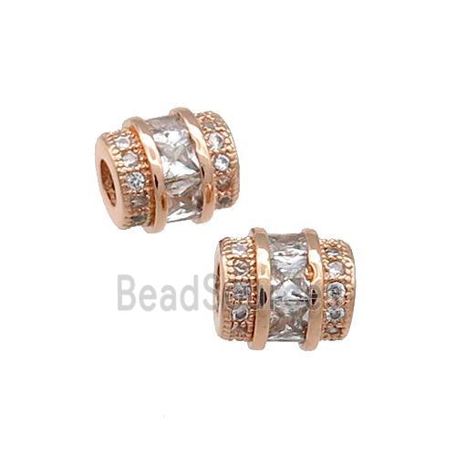 Copper Tube Beads Pave Zircon Large Hole Rose Gold