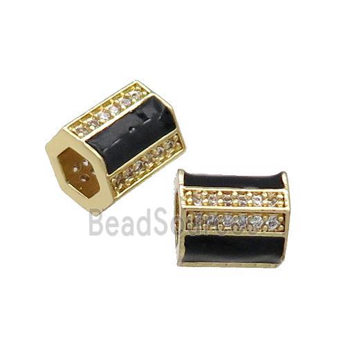 Copper Tube Beads Pave Zircon Black Enamel Large Hole Gold Plated