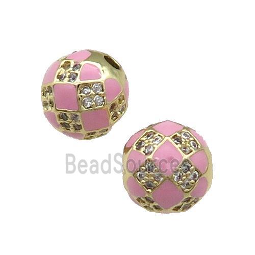 Round Copper Beads Pave Zircon Pink Enamel Football Sport Gold Plated