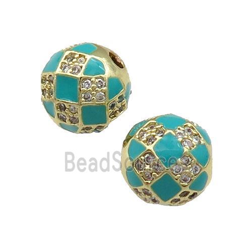 Round Copper Beads Pave Zircon Teal Enamel Football Sport Gold Plated