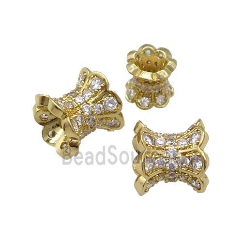 Copper Beads Caps Pave Zircon Large Hole Gold Plated