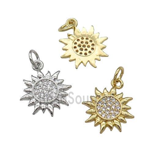 Copper Sun Charm Pendant Pave Zircon Mixed