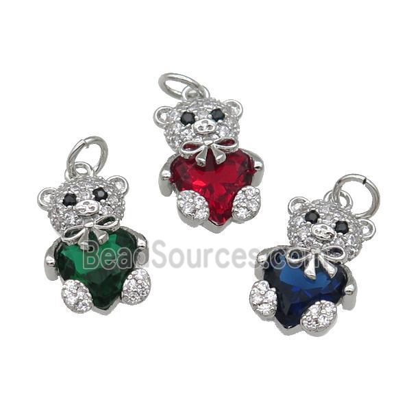 Copper Bear Charm Pendant Pave Zircon Platinum Plated Mixed