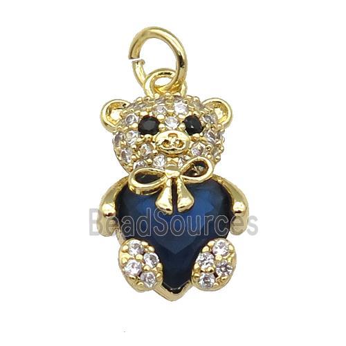 Copper Bear Charm Pendant Pave Zircon Blue Gold Plated