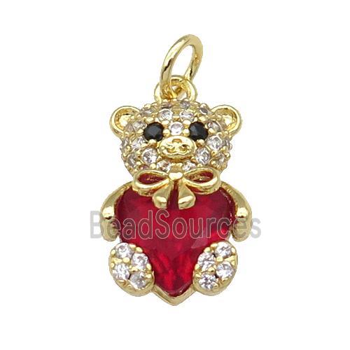 Copper Bear Charm Pendant Pave Zircon Red Gold Plated