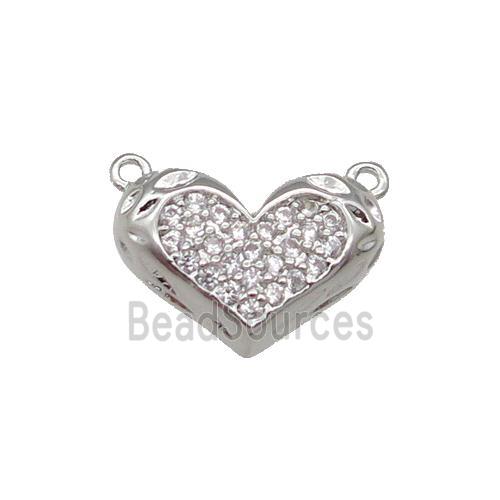 Copper Heart Pendant Pave Zircon with 2loops Platinum Plated