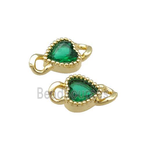 Copper Heart Connector Pave Green Crystal Gold Plated