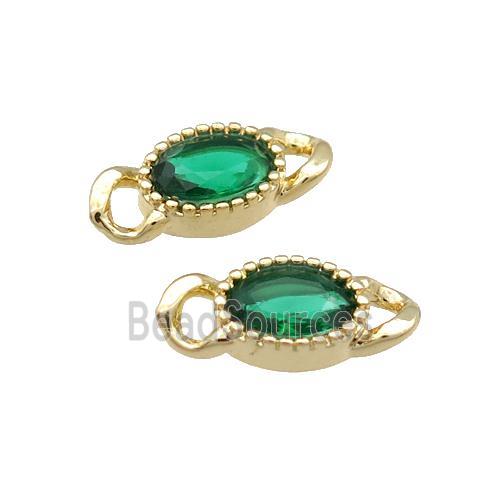 Copper Oval Connector Pave Green Crystal Gold Plated