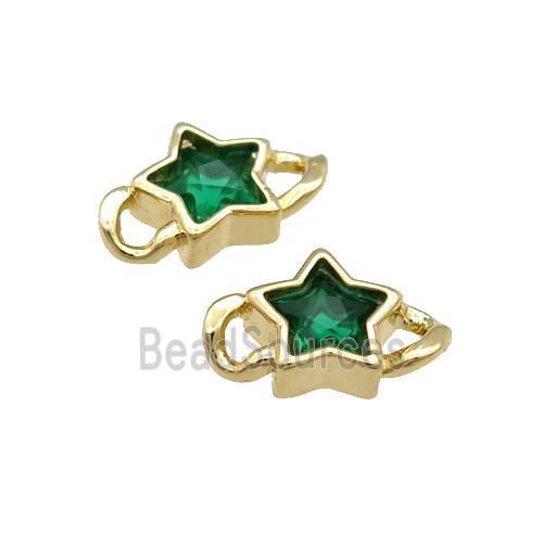 Copper Star Connector Pave Green Crystal Gold Plated