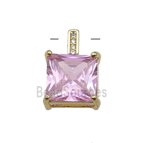 Copper Square Pendant Pave Pink Crystal Gold Plated