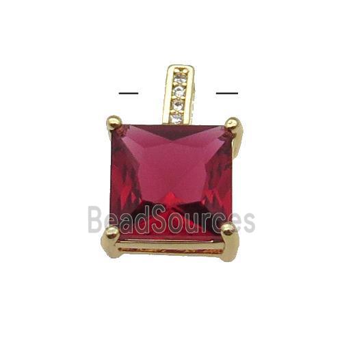 Copper Square Pendant Pave Red Crystal Gold Plated