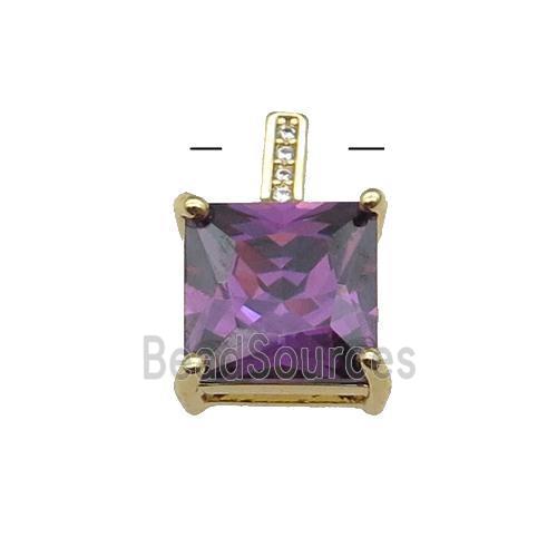 Copper Square Pendant Pave Purple Crystal Gold Plated