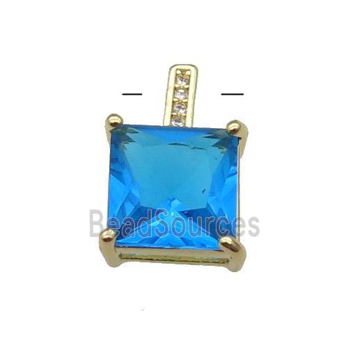 Copper Square Pendant Pave Skyblue Crystal Gold Plated