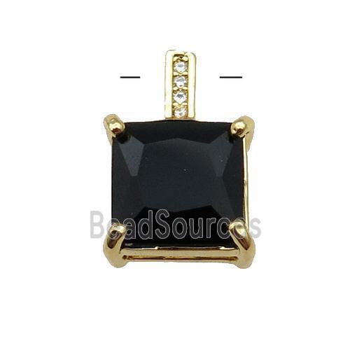 Copper Square Pendant Pave Black Crystal Gold Plated