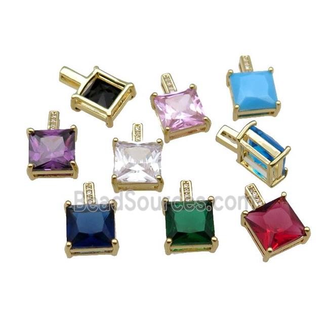 Copper Square Pendant Pave Crystal Gold Plated Mixed