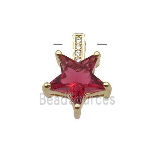 Copper Star Pendant Pave Red Crystal Gold Plated