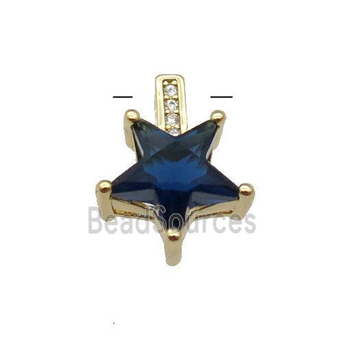 Copper Star Pendant Pave Seablue Crystal Gold Plated