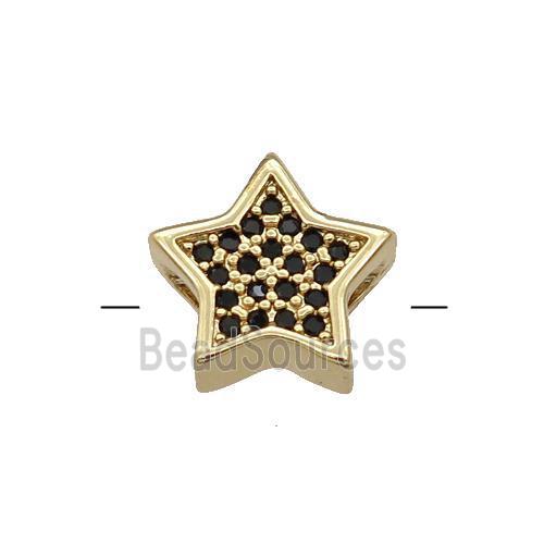 Copper Star Beads Pave Black Zircon Gold Plated