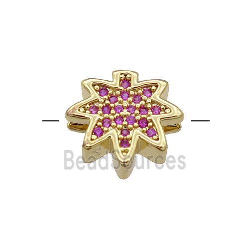 Copper MapleLeaf Beads Pave Hotpink Zircon Gold Plated