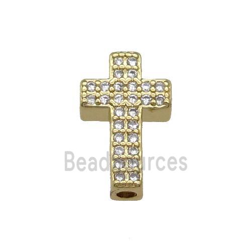 Copper Cross Beads Pave Zircon Gold Plated