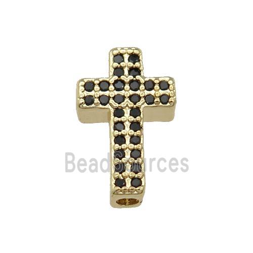 Copper Cross Beads Pave Black Zircon Gold Plated