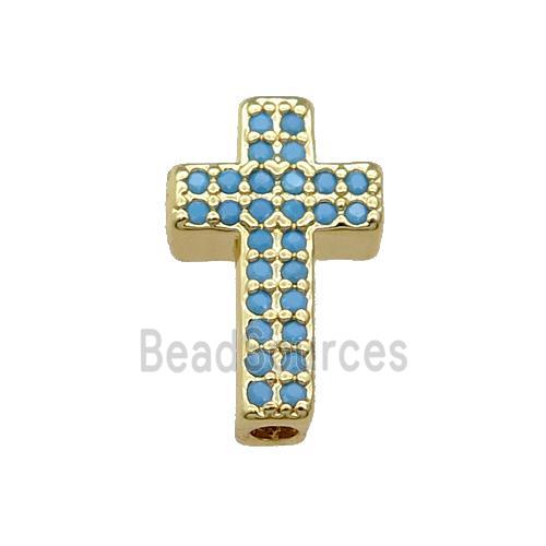 Copper Cross Beads Pave Turq Zircon Gold Plated