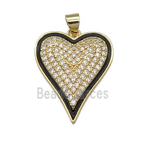 Copper Heart Pendant Pave Zircon Black Enamel Gold Plated