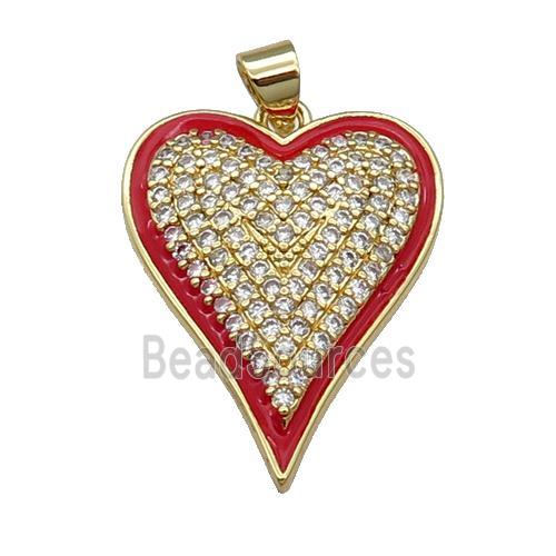 Copper Heart Pendant Pave Zircon Red Enamel Gold Plated