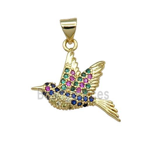 Copper Hummer Bird Pendant Pave Zircon Gold Plated