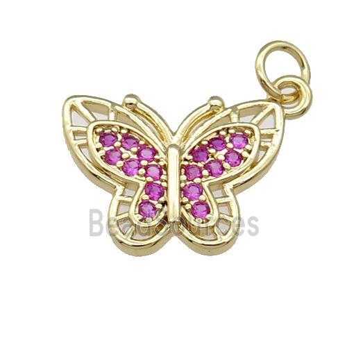 Copper Butterfly Pendant Pave Hotpink Zircon Gold Plated