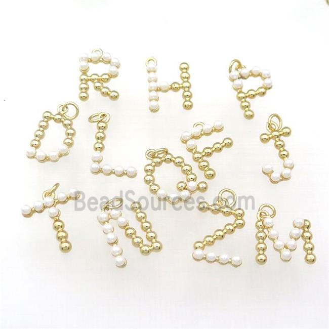 Copper Alphabet Letter Charm Pendant Pave Pearlized Glass Gold Plated Mixed