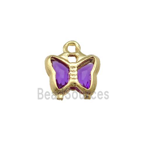 Copper Butterfly Pendant Pave Purple Crystal Gold Plated