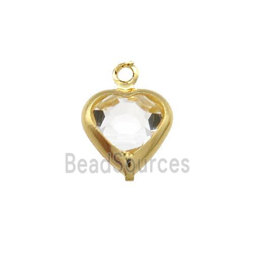 Copper Heart Pendant Pave Clear Crystal Gold Plated