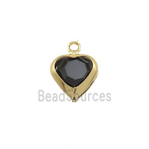 Copper Heart Pendant Pave Black Crystal Gold Plated