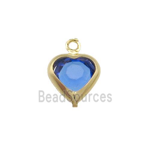 Copper Heart Pendant Pave Blue Crystal Gold Plated