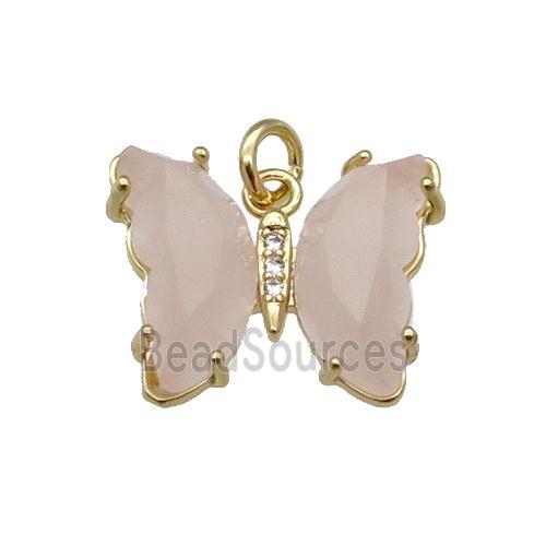 Pink Rose Quartz Butterfly Pendant Gold Plated