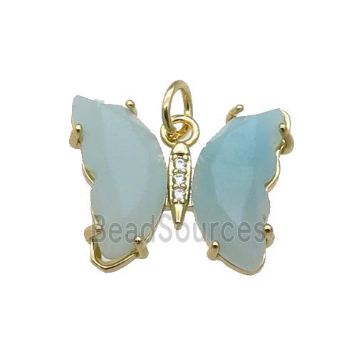 Blue Amazonite Butterfly Pendant Gold Plated