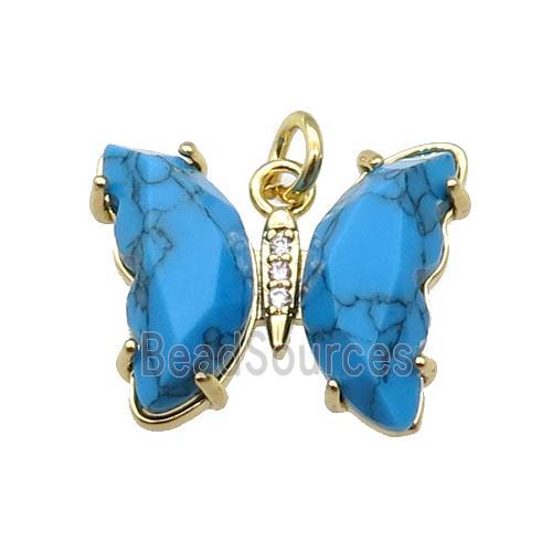 Blue Dye Turquoise Butterfly Pendant Gold Plated